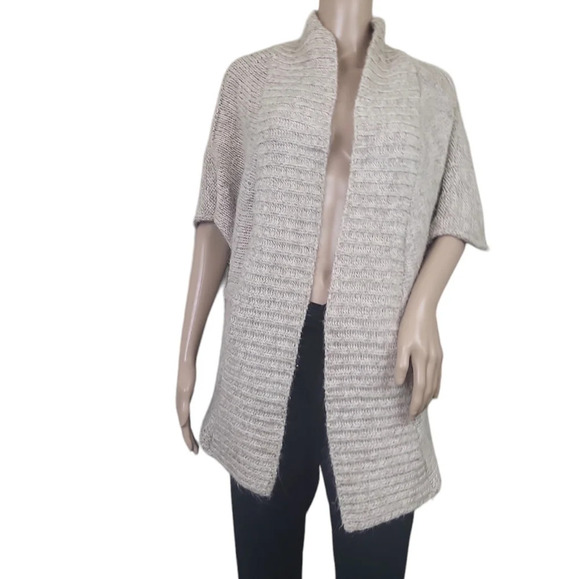 Alpaca Chunky Knit Short Sleeve Cardigan Tan - Picture 1 of 3